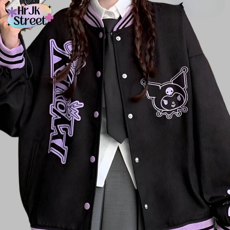 Kuromi Oversized Jacket - Y2K Harajuku Baseball Coat - Women's Streetw